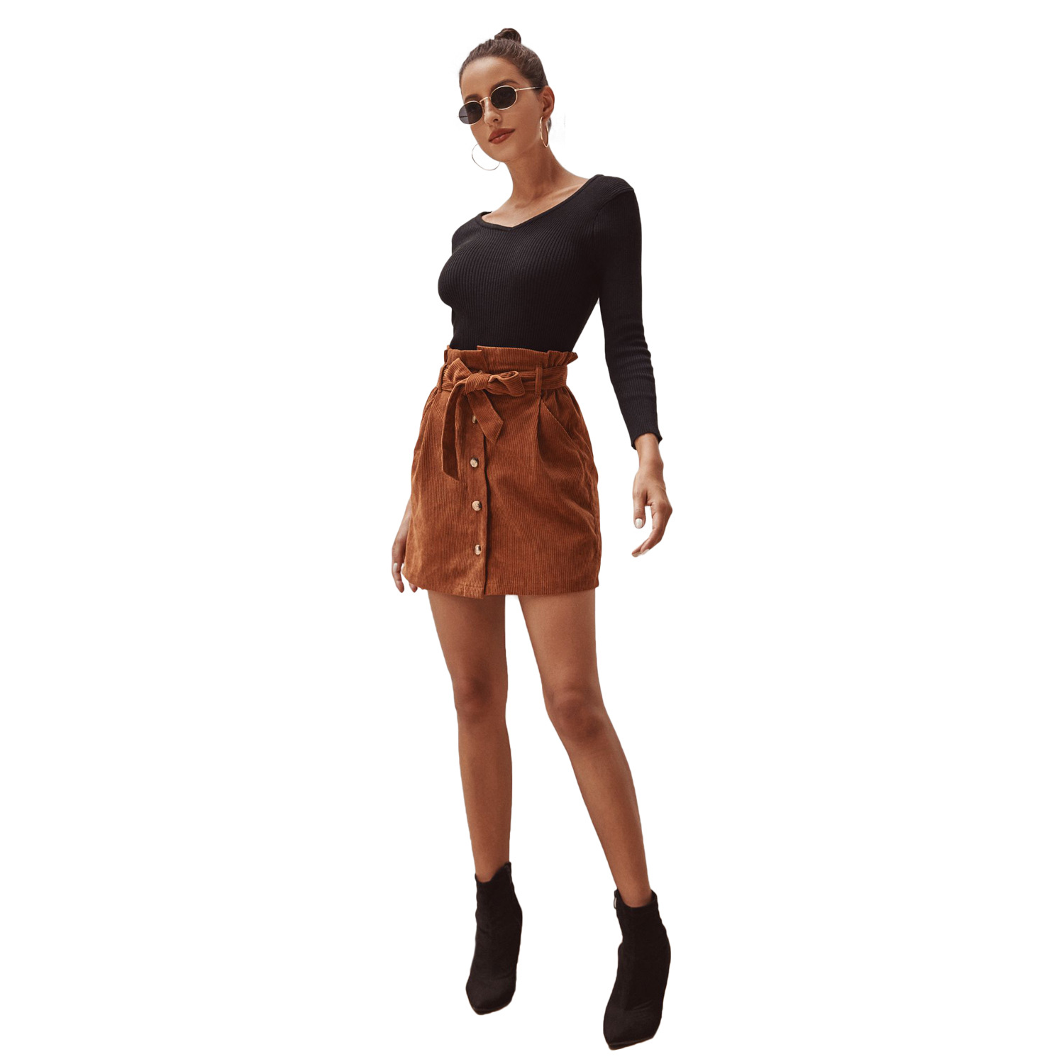 High Waisted Corduroy Skirt Floral Design A Line Silhouette Autumn Winter Fashion Wholesale Available