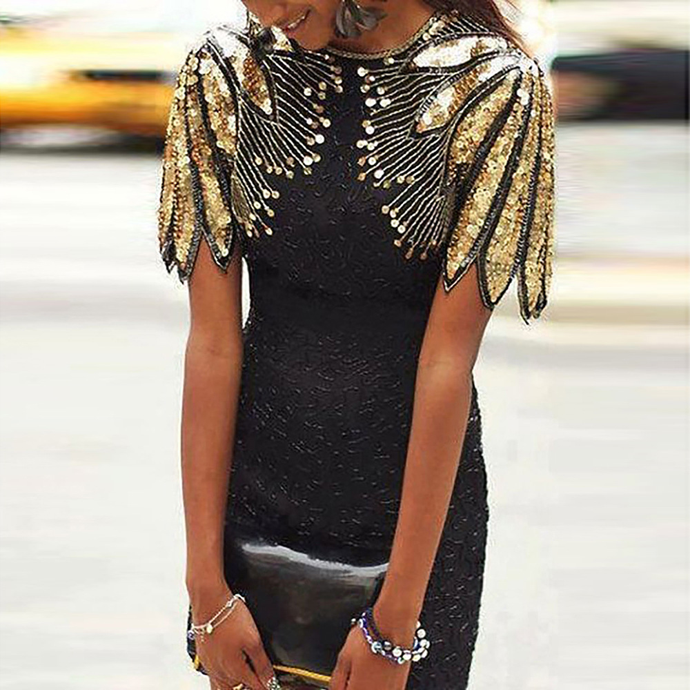 Sequin Bodycon Dress High Neck Short Sleeve Slim Fit Party Wear for Women Wholesale Available