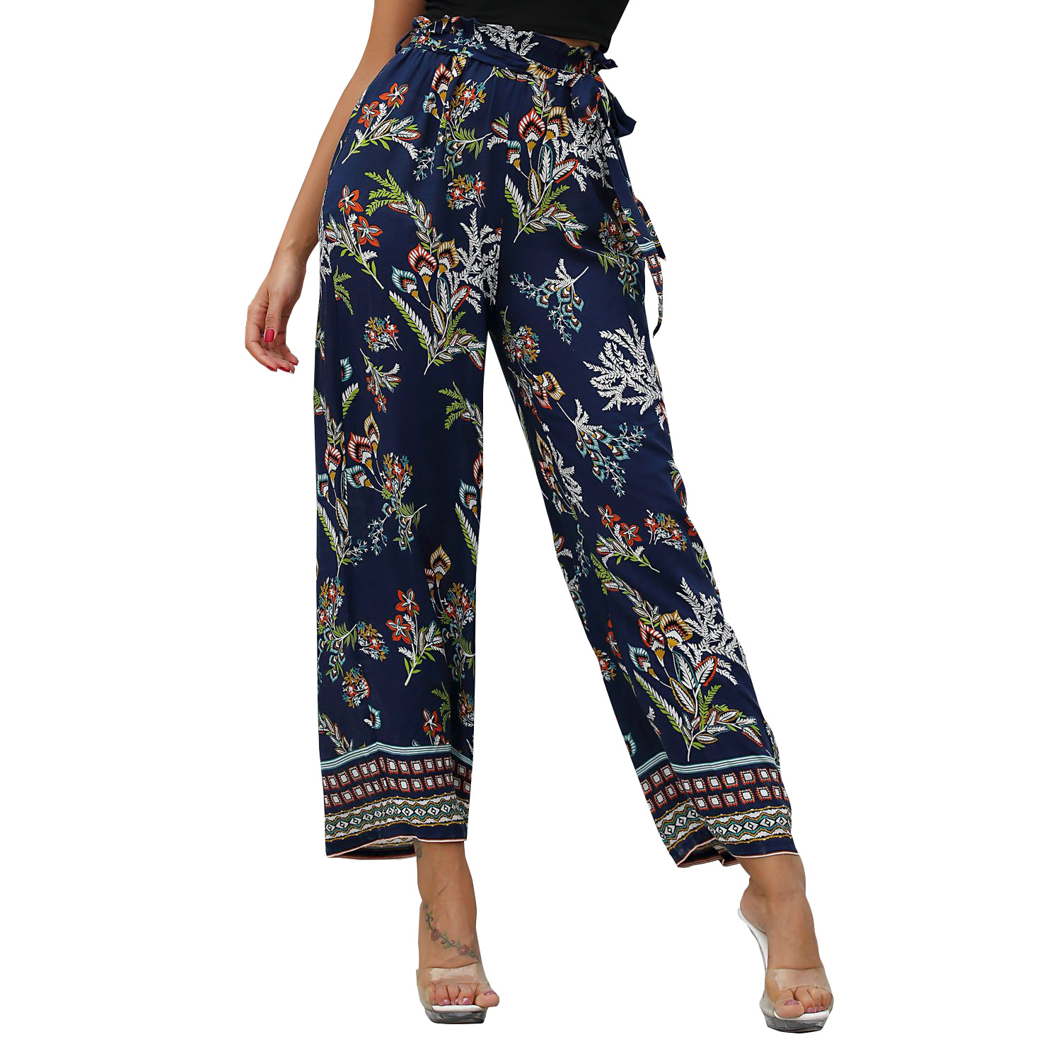 High Waisted Wide Leg Pants Floral Print Casual Style Comfortable Fit Perfect for Vacation or Leisure Wholesale