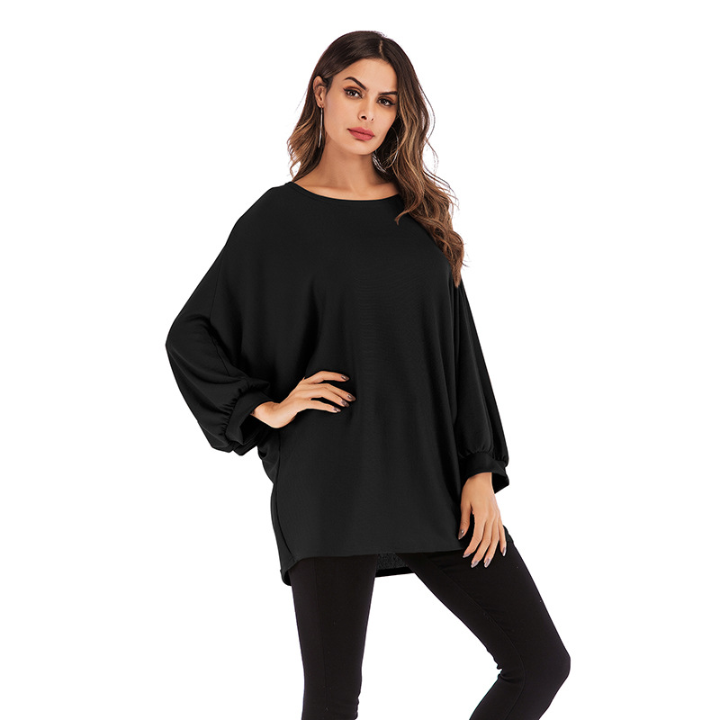 Plus Size Batwing Sleeve T Shirt for Women Loose Fit Solid Color Round Neck Casual Wear Wholesale Available