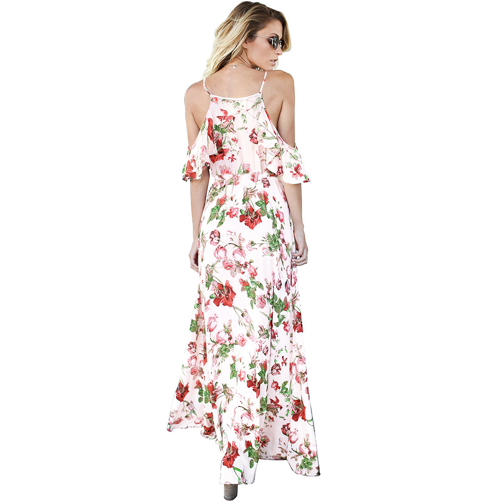 Floral Maxi Dress Off Shoulder V Neck High Waist Sexy Design Spring Summer Fashion Wholesale Available