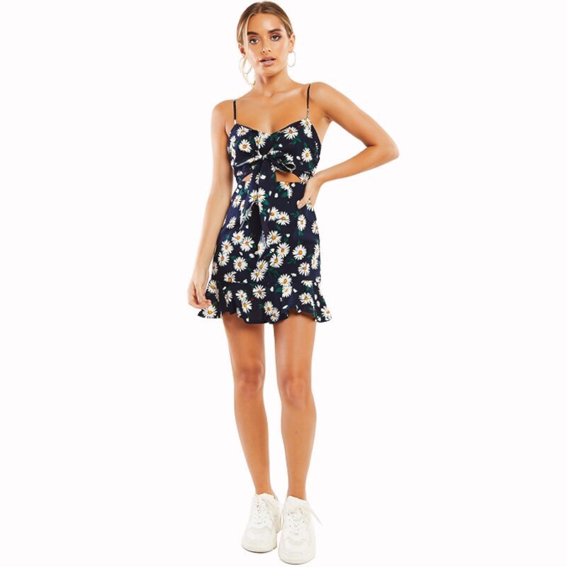 Lace Trim Cami Dress Sexy Hollow Out Design Ruffled Hem Short Length Perfect for Summer Parties Wholesale Available