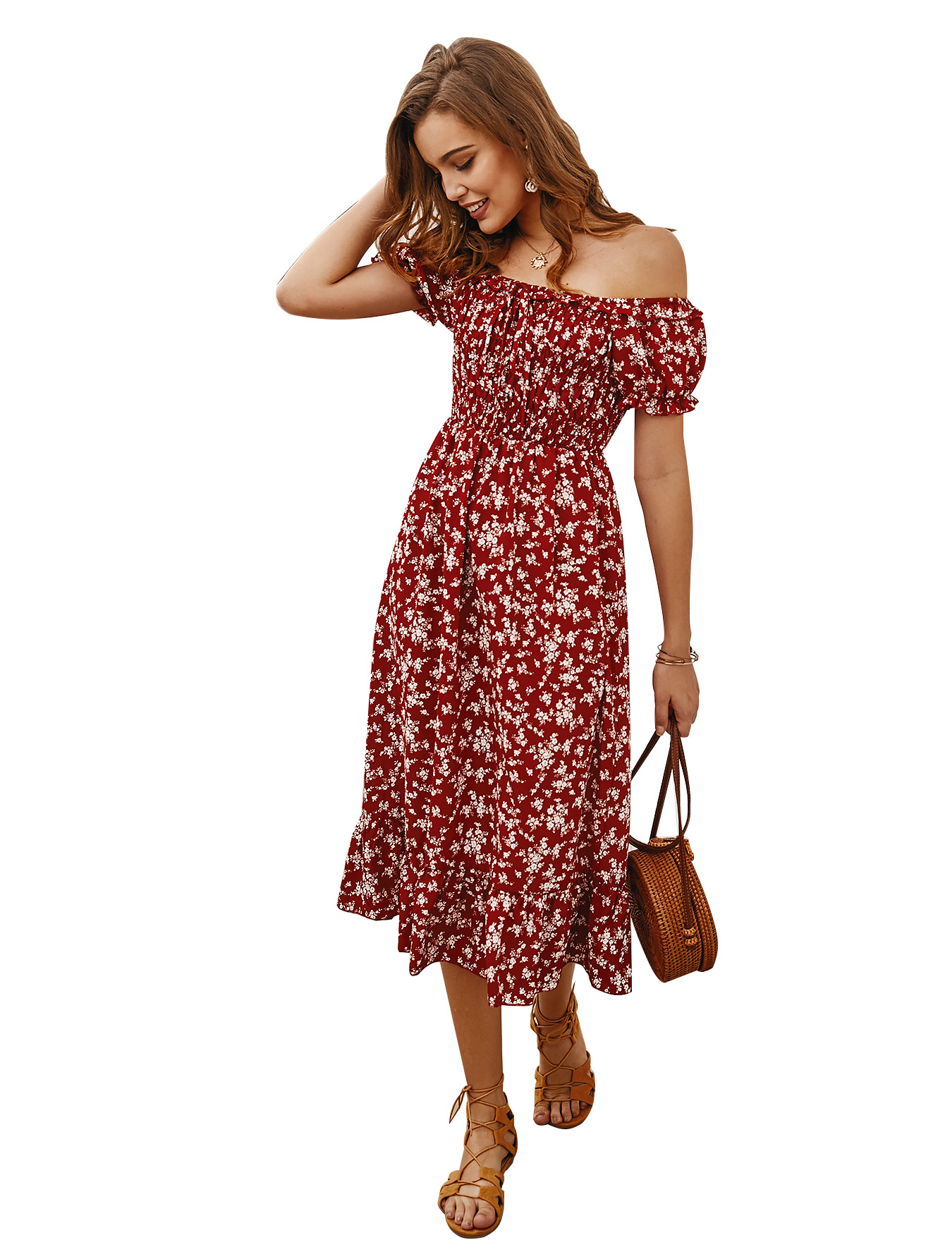 Bohemian Floral Print Dress Original Design Spring Summer Collection Womens Fashion Wholesale Available
