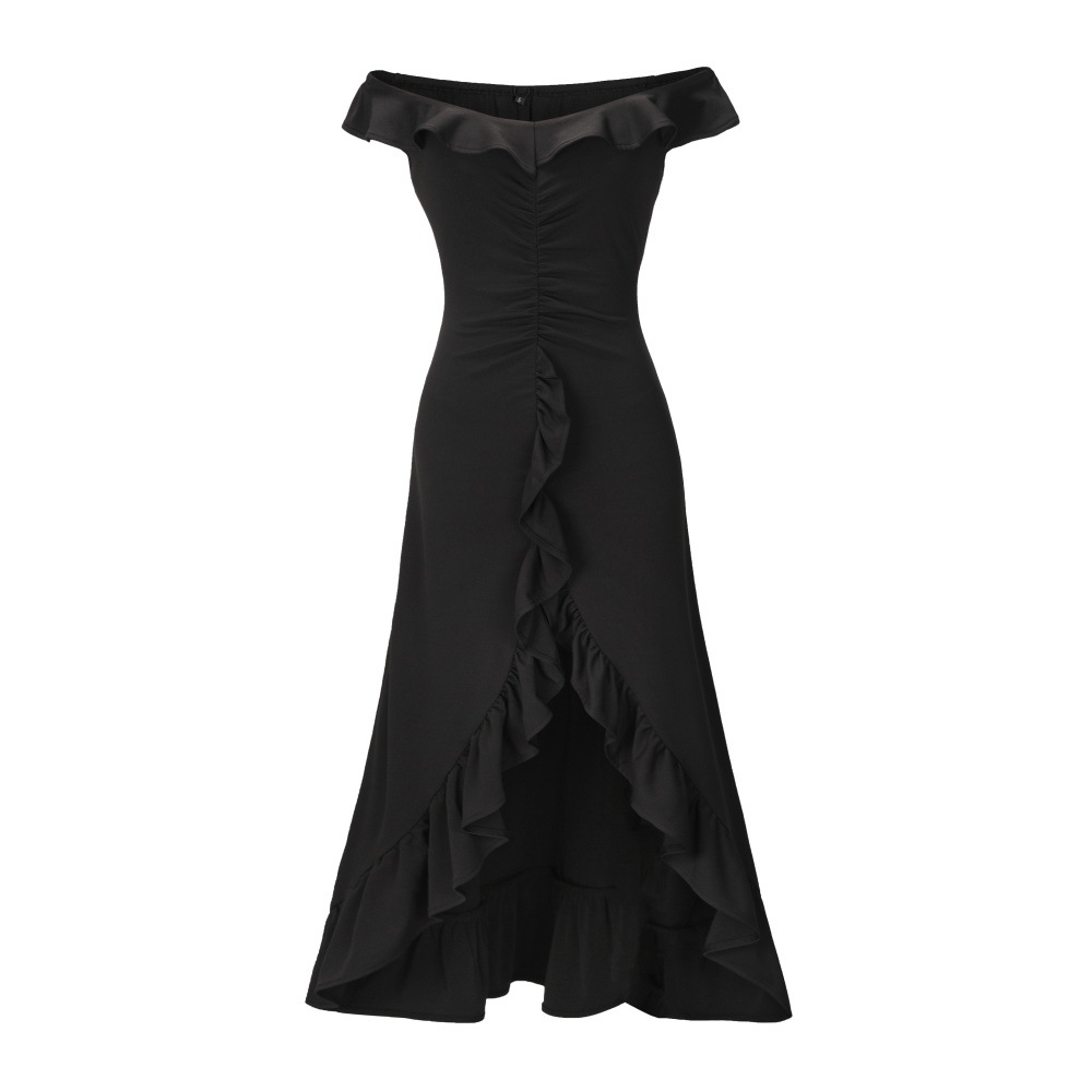 Long A Line Dress Solid Color Asymmetrical Shoulder Elegant Style Spring Summer Fashion for Women Wholesale