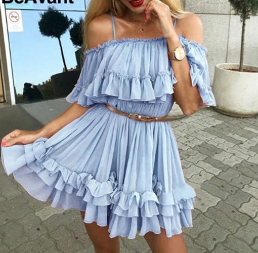 Sexy Womens Dress Off Shoulder Ruffle Hem Cake Style Perfect for Parties and Events Wholesale Available