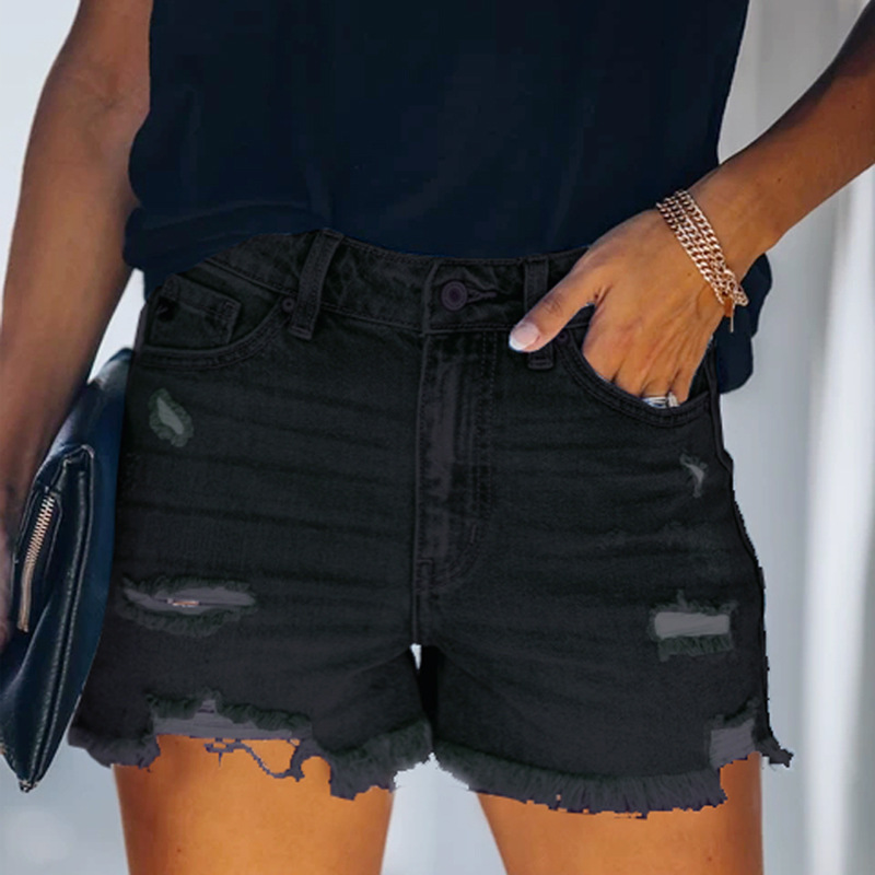 High Waisted Ripped Denim Shorts 4 Colors Available Casual Summer Wear Ready to Ship factory direct