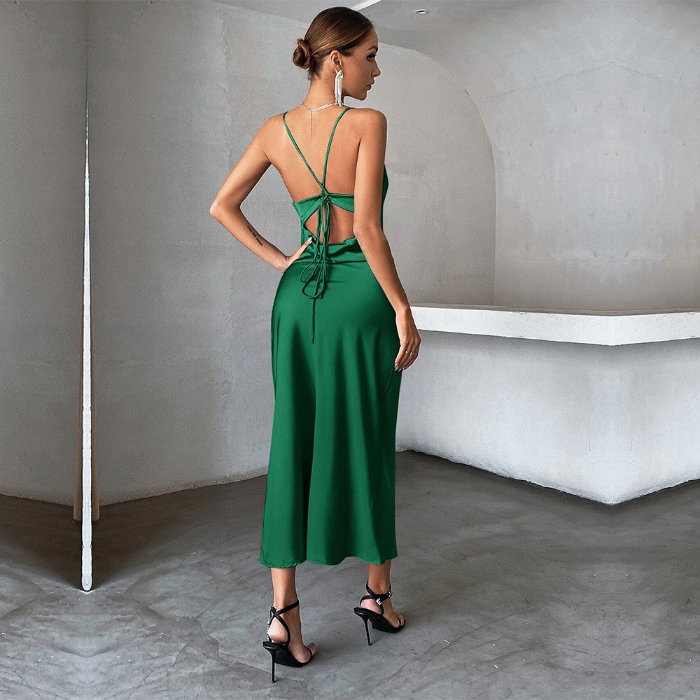 New Style Solid Satin Party Dress Sleeveless Slim Fit A line Long Dress