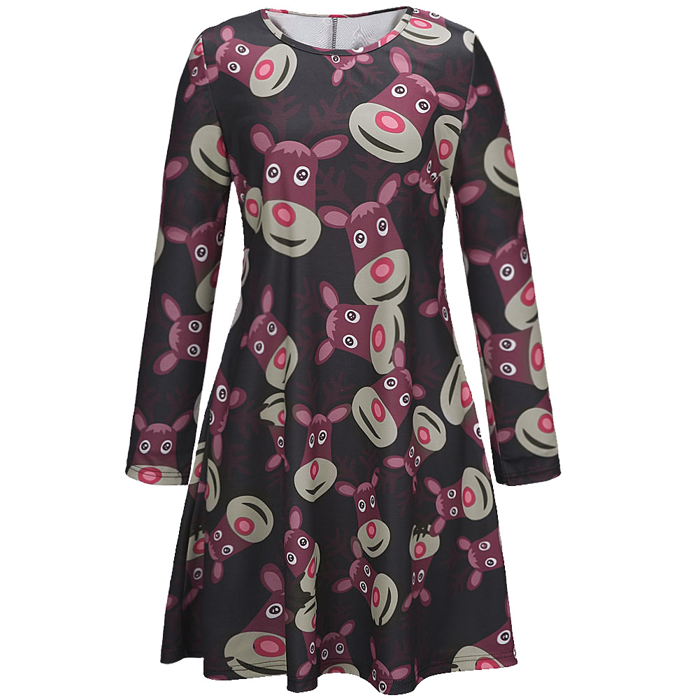 Long Sleeve Printed Dress Casual Style Autumn Winter Christmas Occasion Wholesale Available ready to ship