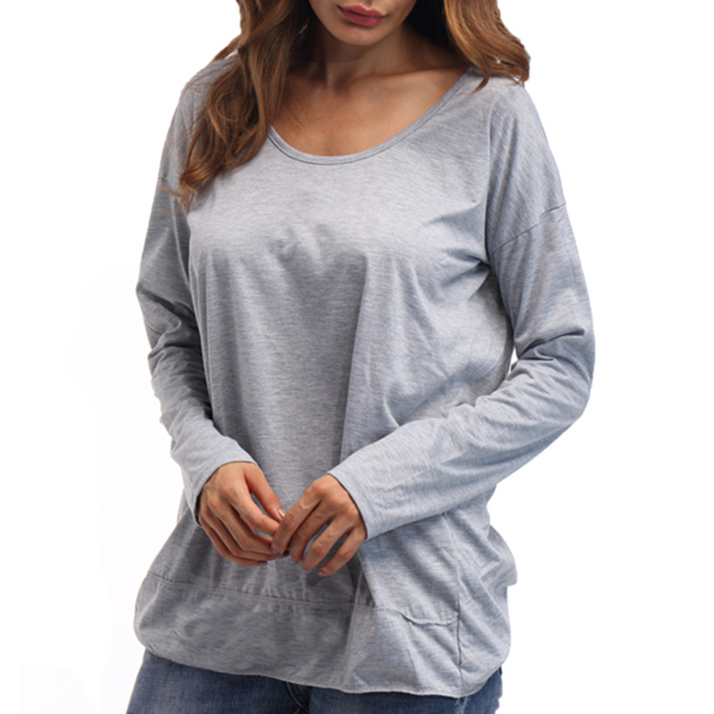Womens Autumn Long Sleeve T Shirt Sexy Backless Design Casual Loose Fit Soft Fabric Perfect for Everyday Wear