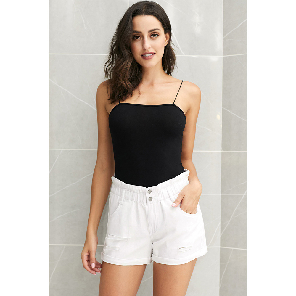 High Waisted Denim Shorts for Women Elastic Waist Rolled Hem Loose Fit Plus Size Summer Casual Wear Wholesale