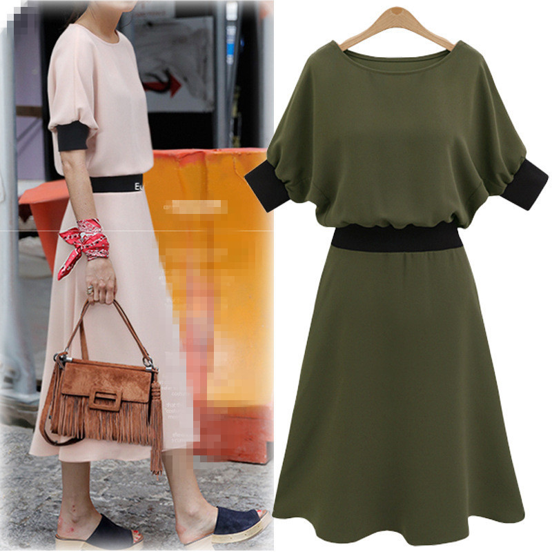 A Line Dress Plus Size Elastic Waist Mid Length Slimming Fit Summer Casual Wear Wholesale Available