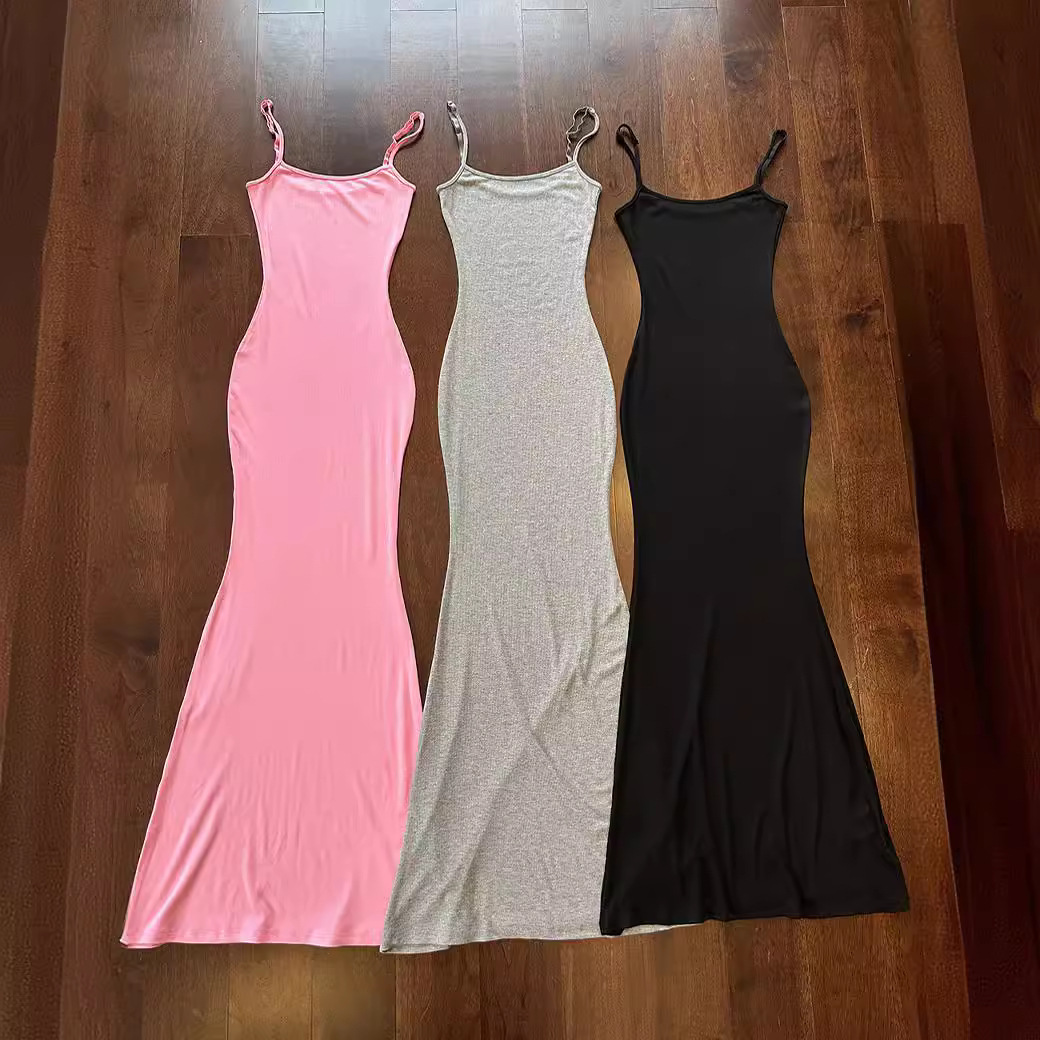 Women's Slim Fit Strappy Maxi Solid Color Bodycon Dress
