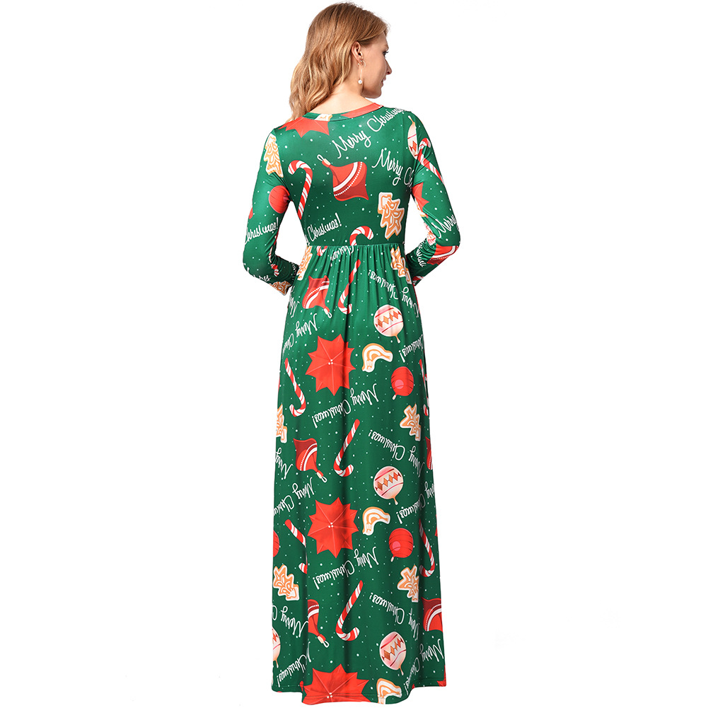 Floral Print Long Sleeve Christmas Dress Round Neck Elegant Style Spring Collection Wholesale Available