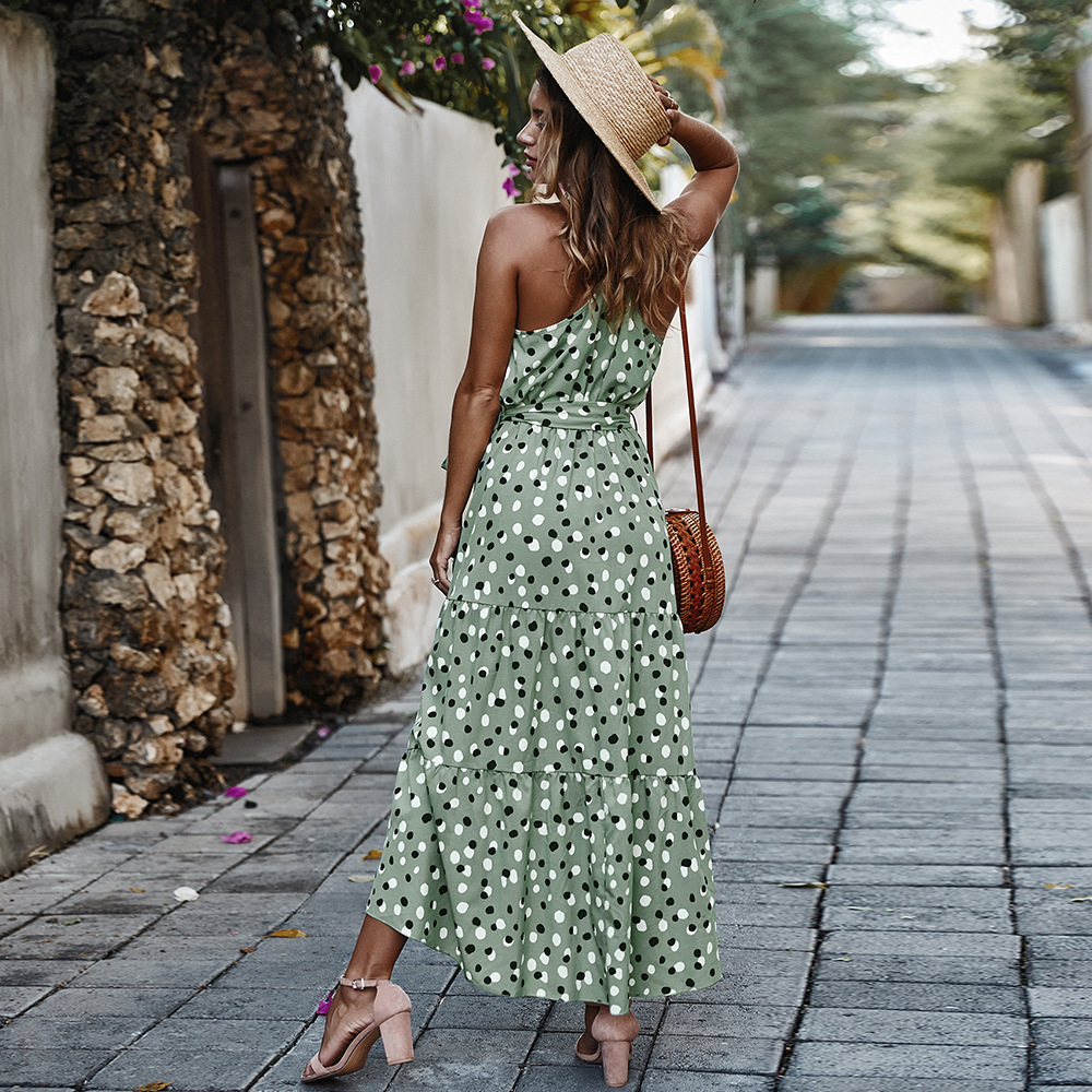 Polka Dot Maxi Dress Summer Vacation Style Flowy Silhouette Comfortable Fabric Wholesale Available