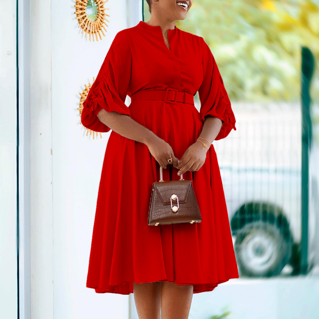 Plus Size Women's Fashion A Line Dress with Pleats, Stylish Fall and Winter Collection, Trendy African Dress for Export