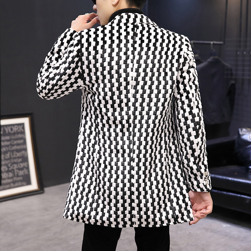 Mens Slim Fit Plaid Blazer Faux Fur Wool Blend Stylish Design Autumn Winter Outerwear Wholesale Available
