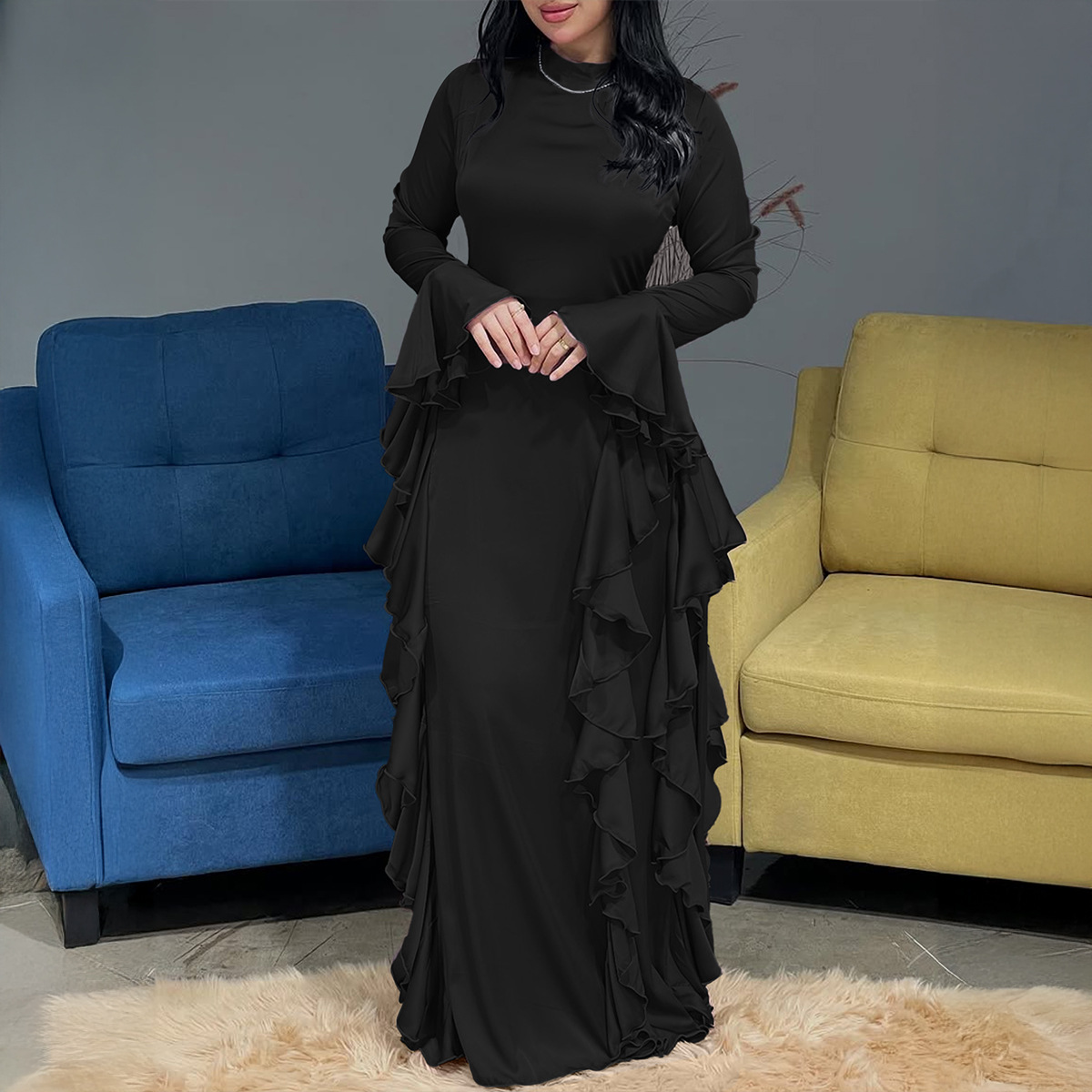 Fashion High end Long Sleeve Long Dress Women's Dress Autumn Winter Elegant Commuting