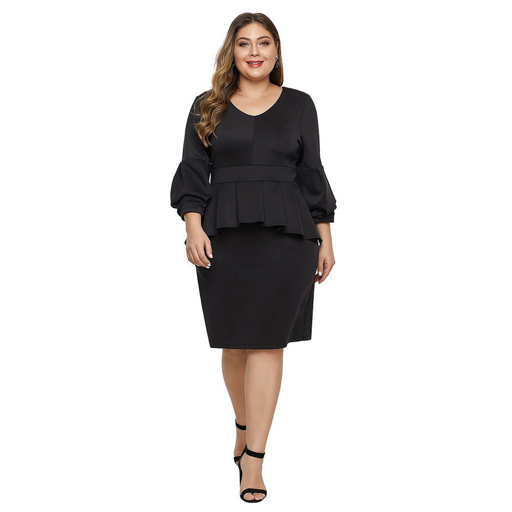 Plus Size Womens Dress Round Neck Flared Sleeves Ruffled Hem Bodycon Fit Elegant Evening Wear Wholesale Available