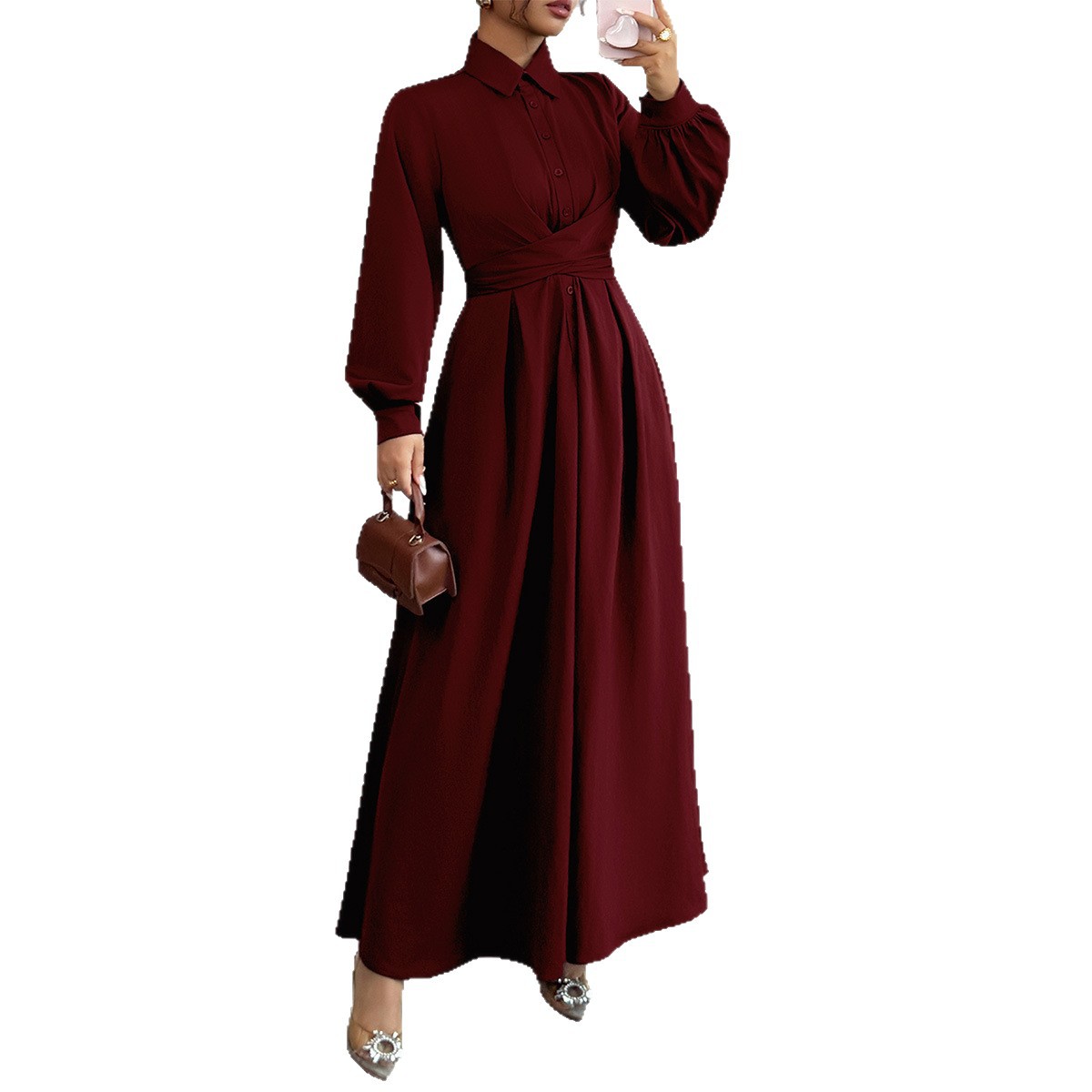 European and American Simple Elegant High end Long Sleeve Long Dress Women Autumn and Winter