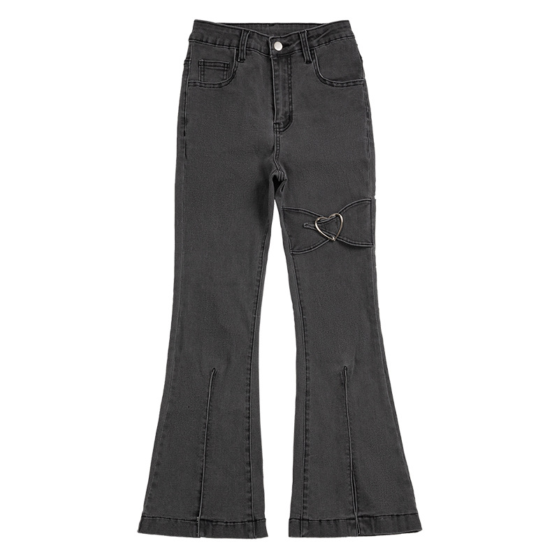 High Waisted Flared Jeans for Women Slim Fit Stretch Fabric Unique Heart Design Spring Fashion Wholesale Available