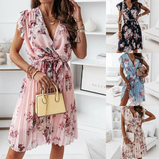 Summer Ruffle Sleeve V Neck Digital Print Dress for Women Lightweight Trendy Comfortable Perfect for Casual Outings