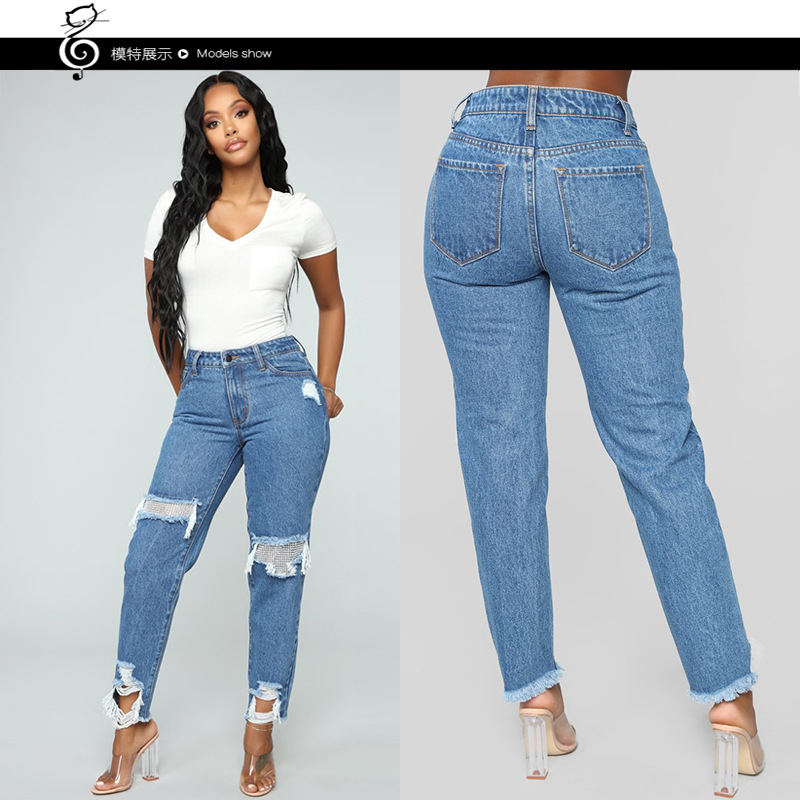 Womens Ripped Denim Jeans Casual Style Distressed Design Comfortable Fit Perfect for Everyday Wear Wholesale