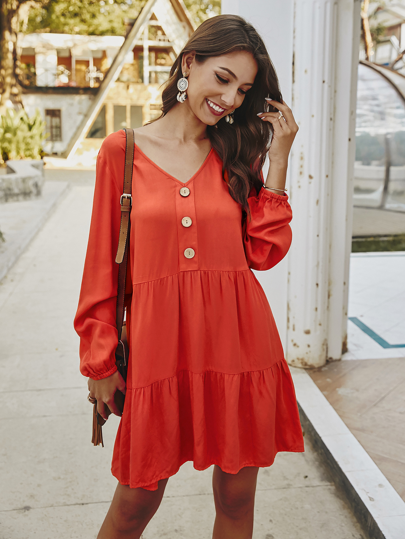 Fashionable Womens Long Sleeve Dress Original Design Solid Color Spring Summer Style Wholesale Availability