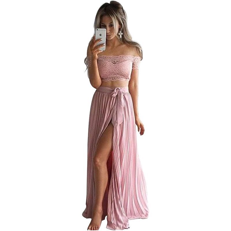 Womens Two Piece Set Solid Color Dress with Lace Skirt Elegant Casual Wear for Parties Wholesale Available