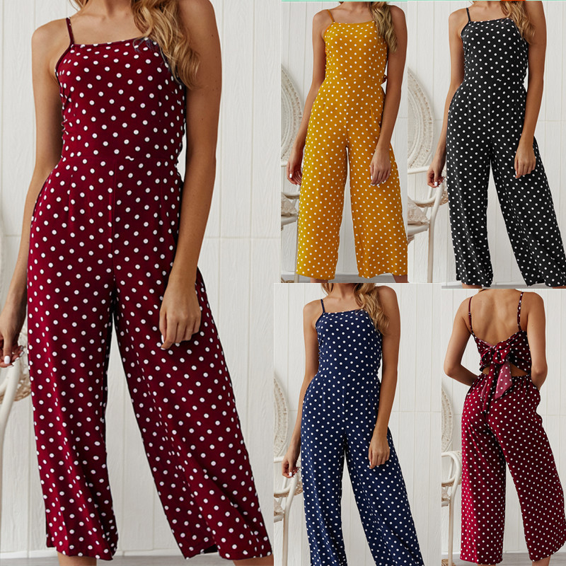 Polka Dot Tie Front Casual Jumpsuit Womens Fashion Summer Style Trendy Design Ready to Ship Wholesale Available