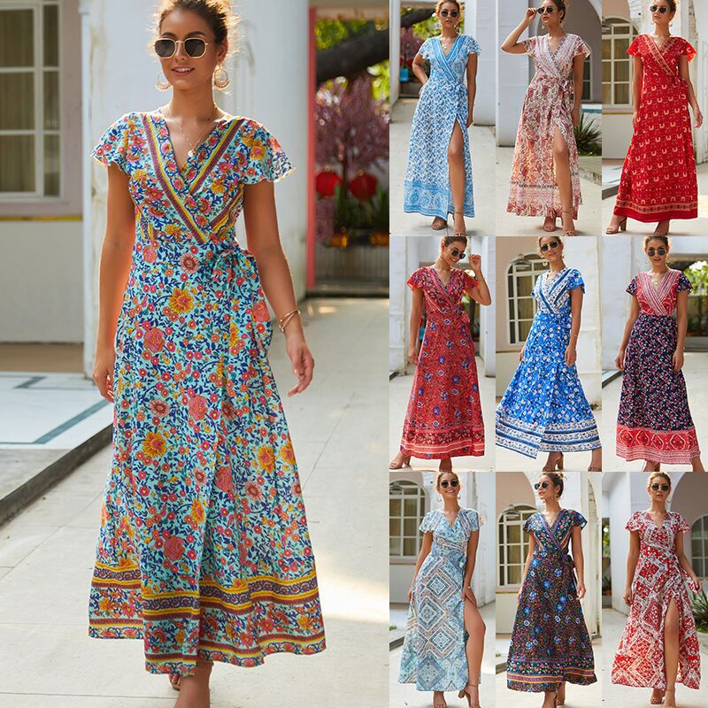 Summer Floral Maxi Dress for Women Casual Sexy Comfortable Perfect for Vacation Ready to Ship