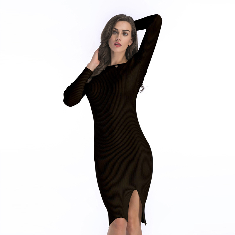 Knit Bodycon Dress Off Shoulder Neckline Circle Hem Side Slit Spring Fashion for Women Wholesale Available