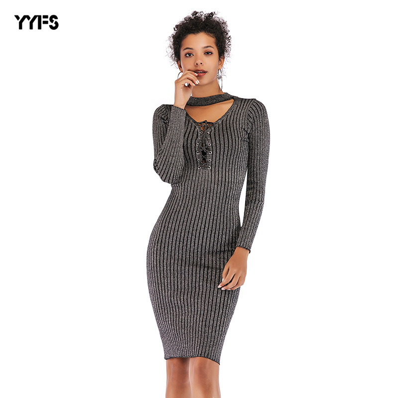 Knitted Bodycon Dress Long Sleeve Mid Length Slim Fit Comfortable Fabric Spring Fashion for Women Wholesale