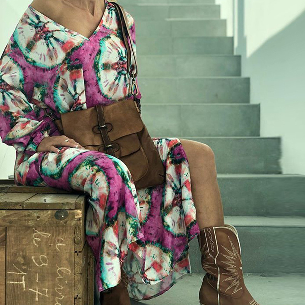 Floral Print Maxi Dress Long Sleeve Loose Fit Plus Size Spring Summer Fashion for Women Wholesale Available