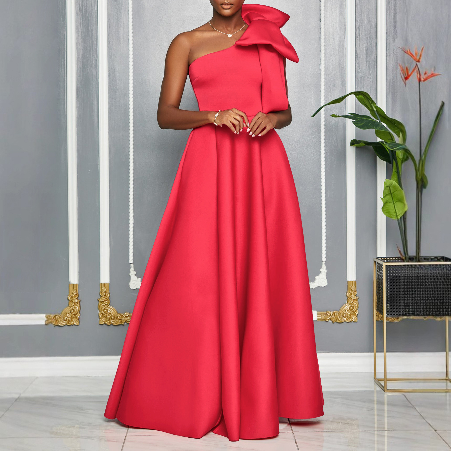 Elegant Off Shoulder Bow Tie Long Dress for Women, Sexy African Style Evening Gown, Trendy Cross Border Fashion