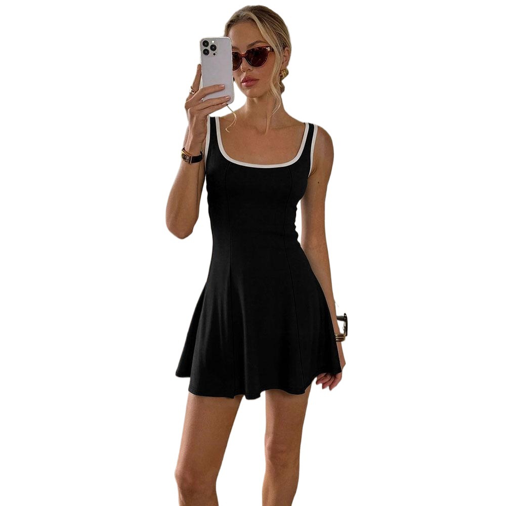New Summer Sports Style U Neck Sleeveless Color Block Slim Fit A Line Short Tennis Dress