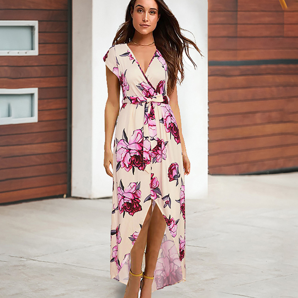 Summer Womens Dress Short Sleeve V Neck Floral Print Casual or Beachwear Wholesale Available