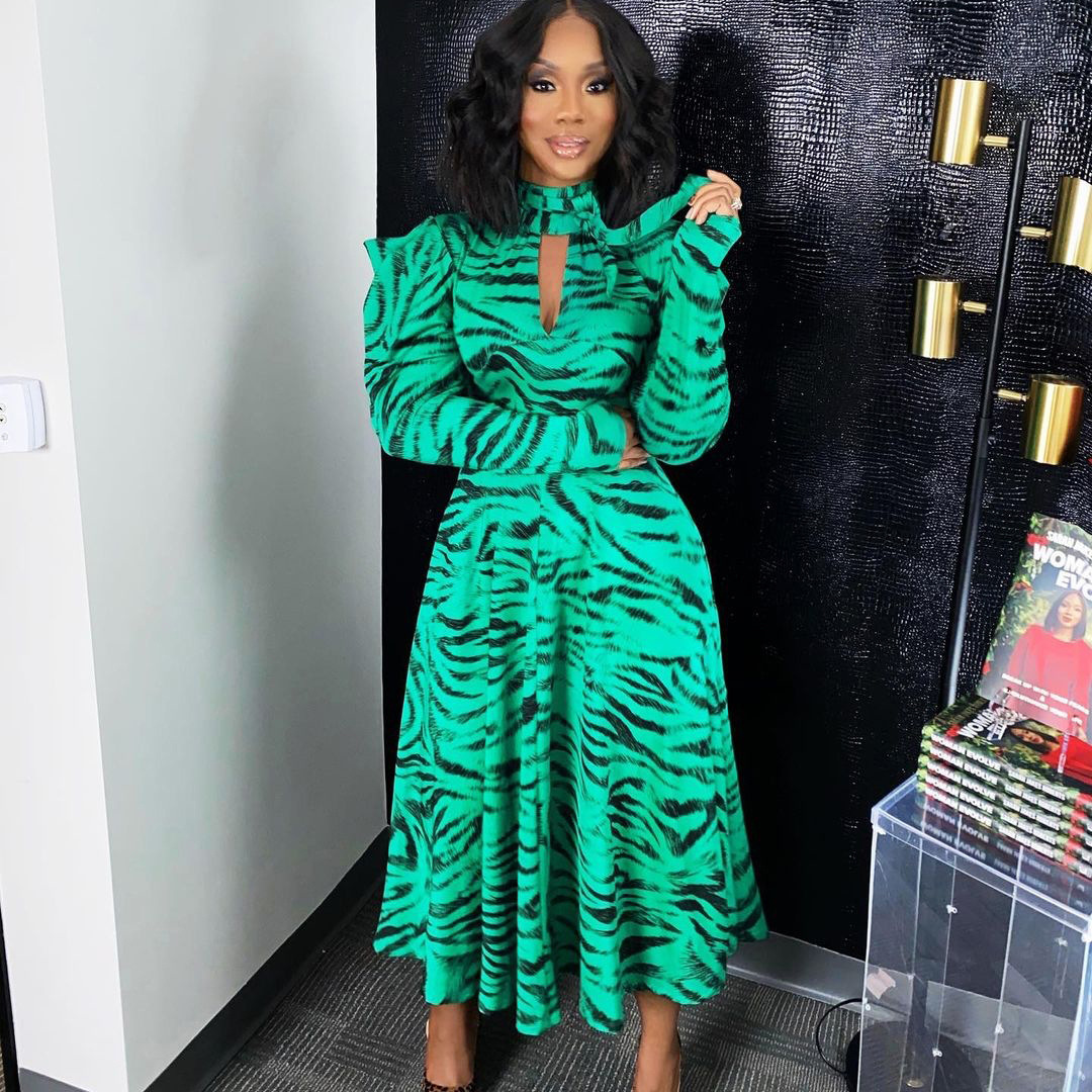 D3065M Women's Autumn Winter Elegant Commuter Long Sleeve High Waist Flared Printed Dress