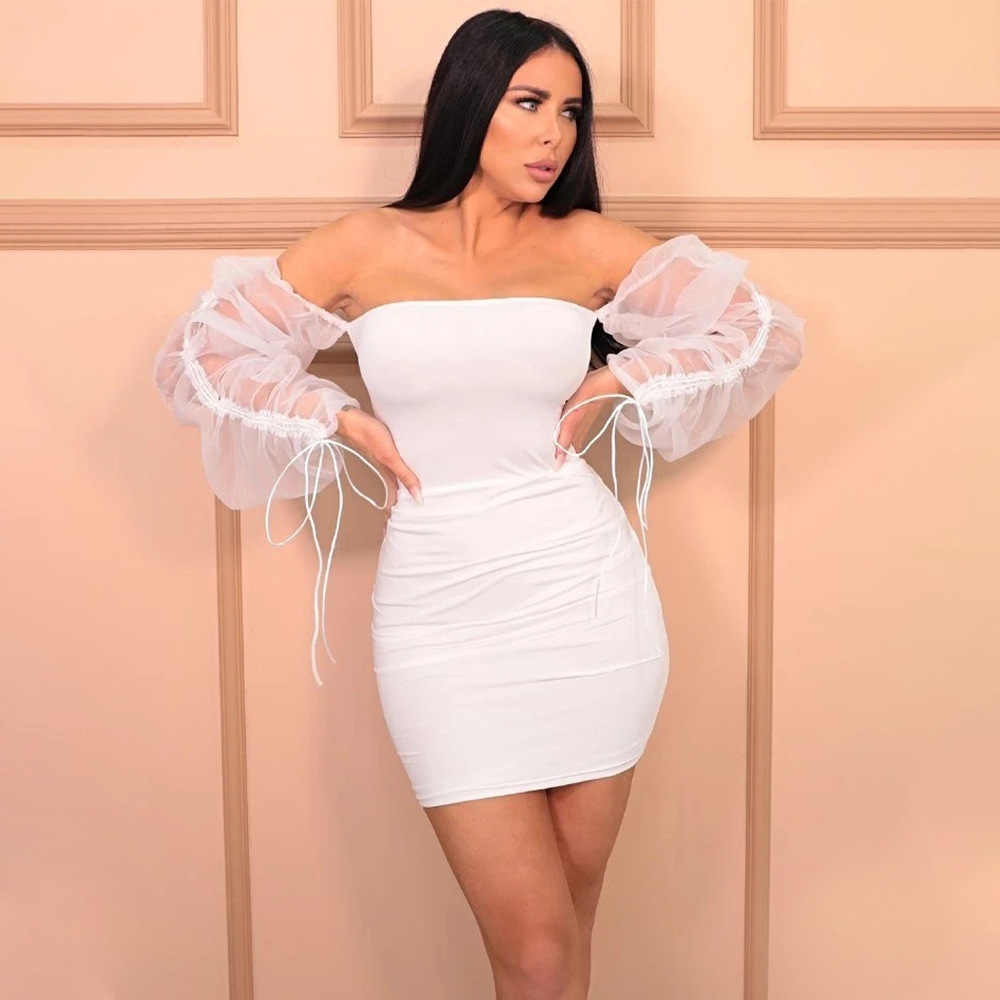 Backless Bodycon Dress Sexy Wrap Style Ruched Design Puff Sleeves Summer Party Wear Wholesale Available