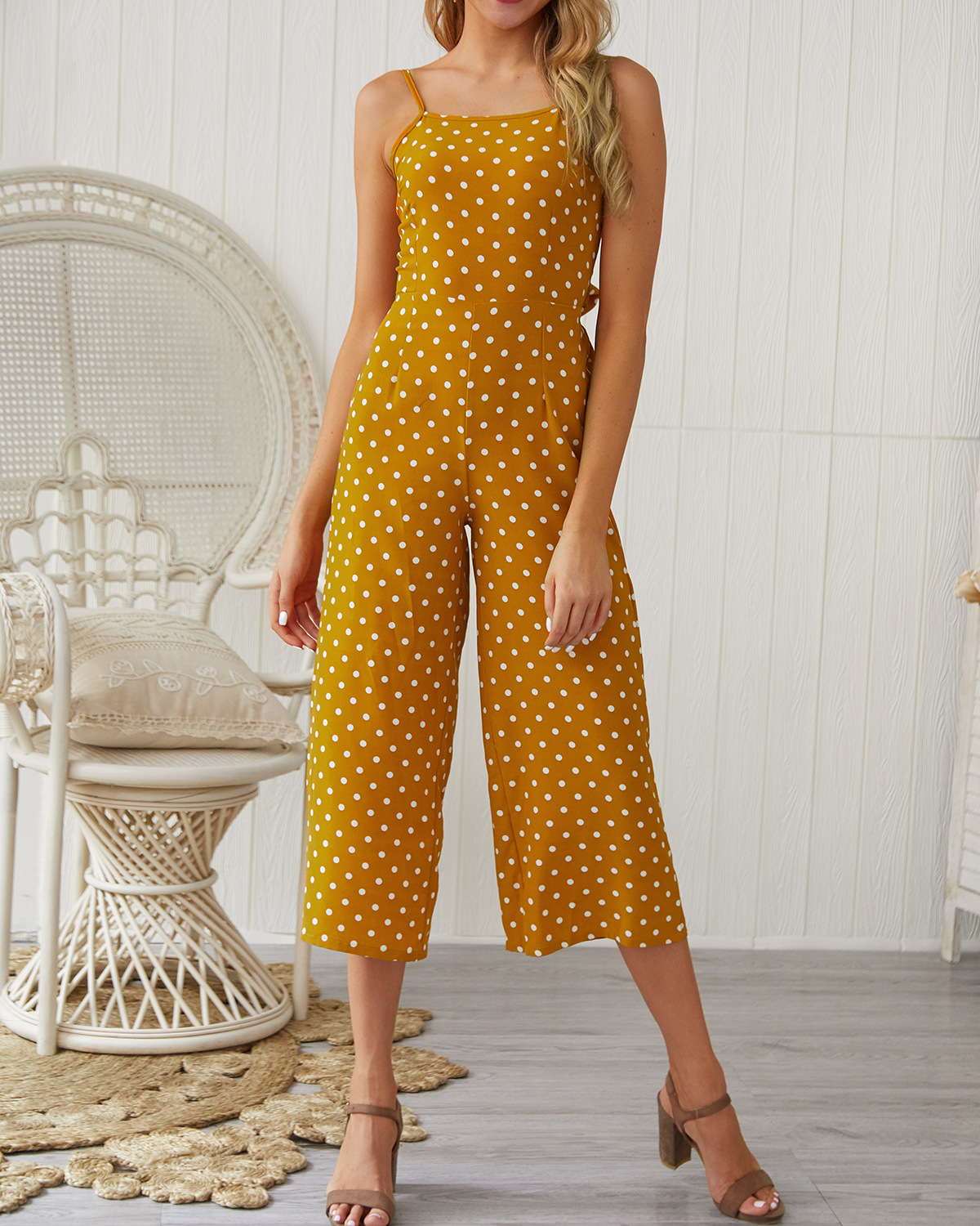 Polka Dot Tie Front Casual Jumpsuit Womens Fashion Summer Style Trendy Design Ready to Ship Wholesale Available