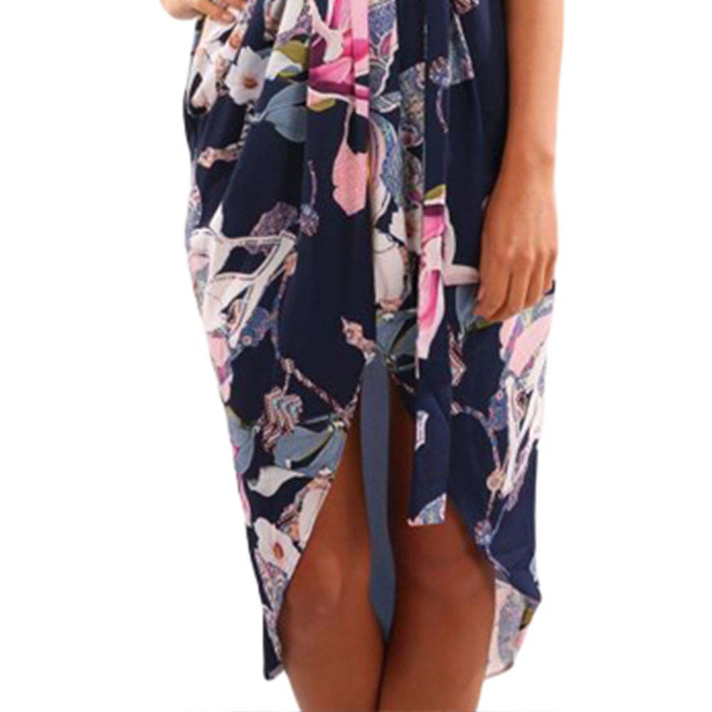 Summer Sexy V Neck Floral Mini Dress High Waist Sleeveless Asymmetrical Hem Perfect for Parties or Casual Outings