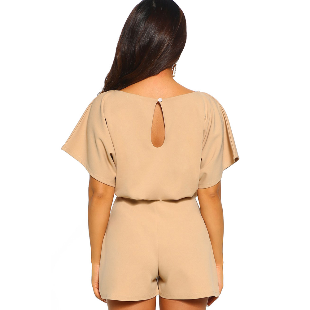 Womens High Waisted Solid Color Sports Shorts Short Sleeve Round Neck Drawstring Design Casual Wear for Summer OEM