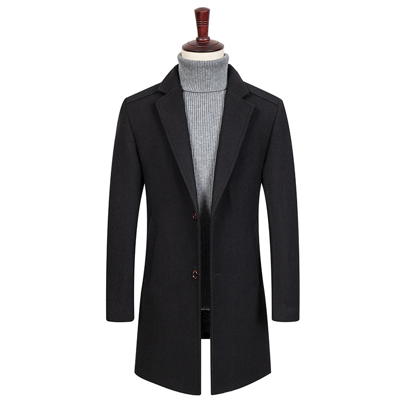 Mens Wool Blend Overcoat Single Breasted Suit Lapel Thickened Warm Fabric Autumn Winter Fashion Wholesale