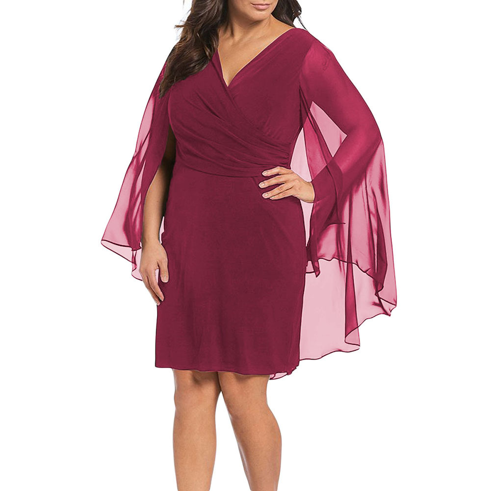Plus Size Womens Dress V Neck Batwing Sleeve Chiffon Fabric Evening Party or Formal Occasion Wholesale Available