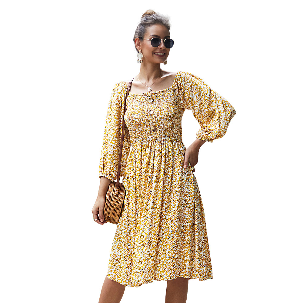 Floral Long Sleeve Dress Womens Fashion Spring Summer Collection Trendy Design Wholesale Available