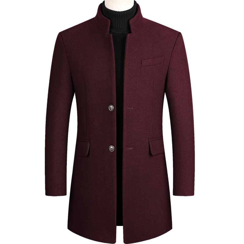 Autumn Winter Men's Woolen Mid length Thickened Coat