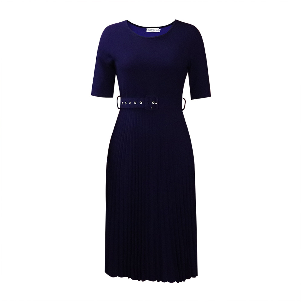 New Women's Mid Length Pleated Skirt with Round Neck, Plus Size African Dress for Cross Border Fashion in Europe and America