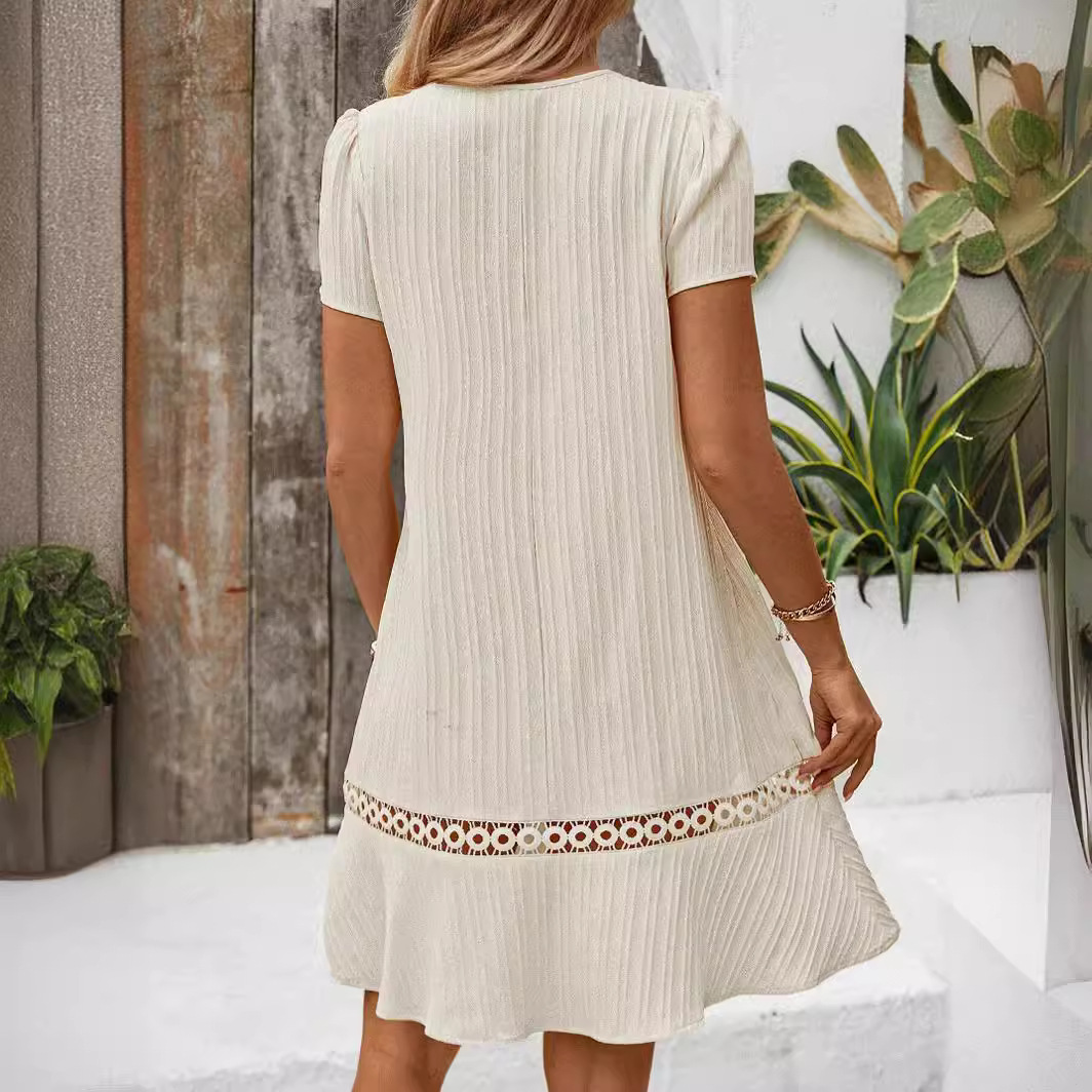 Lace Trim V Neck Loose Fit Dress Summer Style Casual Wear for Women Available for Wholesale custom packaging