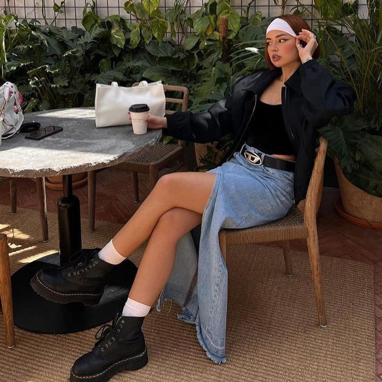 Vintage High Waisted Denim Maxi Skirt Slim Fit Split Design Long Length Autumn Fashion for Women Wholesale Available