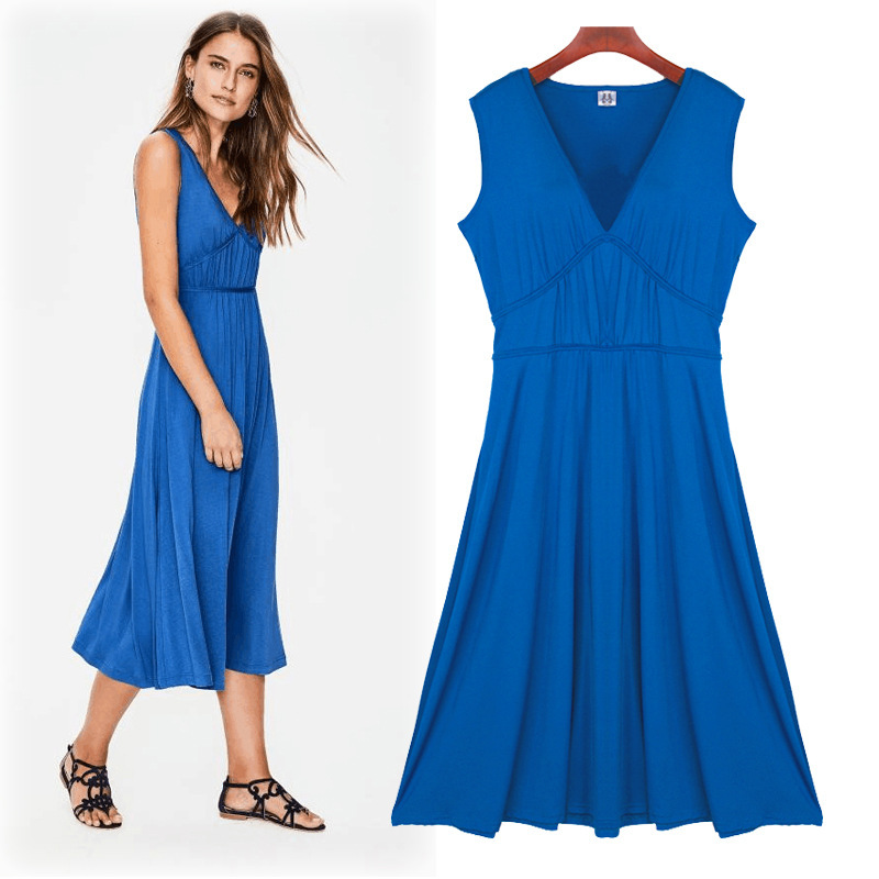 Summer A Line Dress for Women V Neck Sleeveless Slim Fit Waist Defining Perfect for Casual Outings OEM Available
