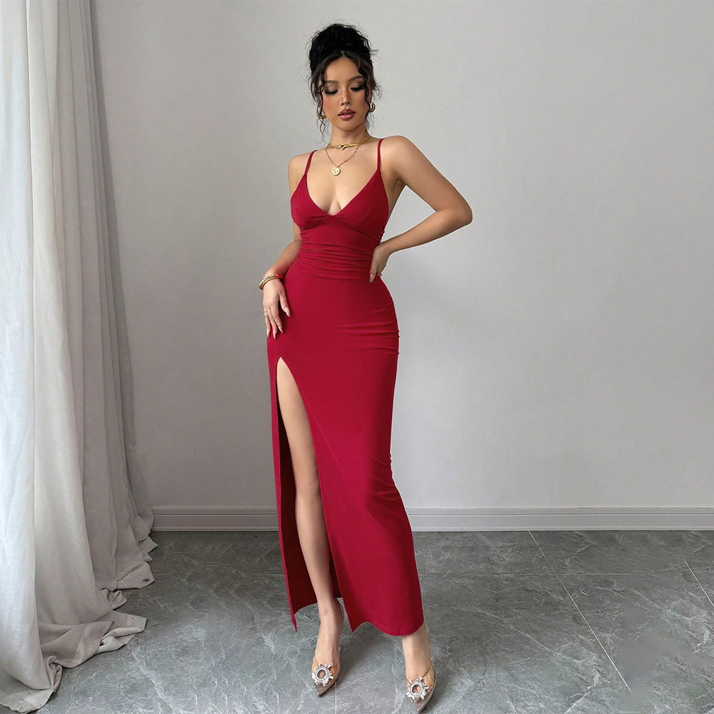 Sexy Slim Fit Slit Dress Summer New Sleeveless Strap Dress